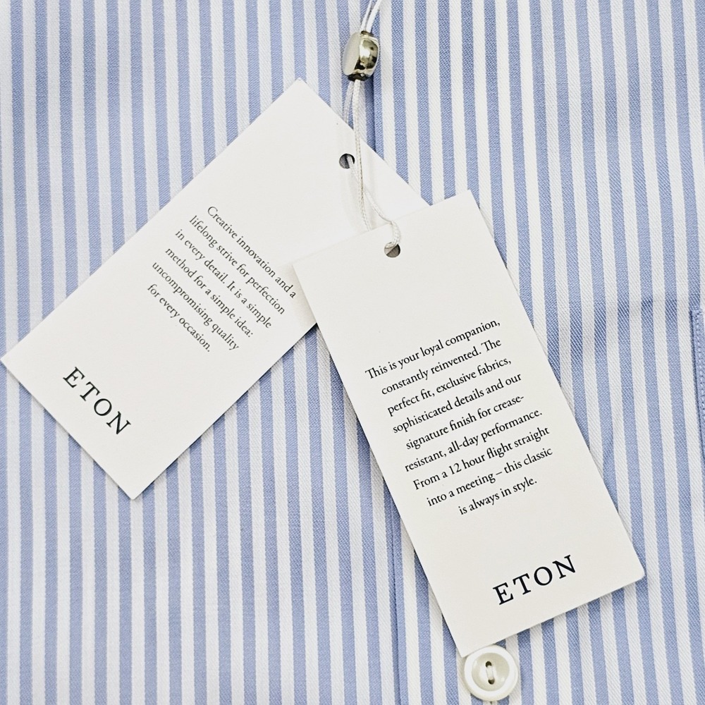 NEW Eton Mens 17 43 Dress Shirt Blue Striped Classic Preppy Business Ivy - Picture 10 of 11
